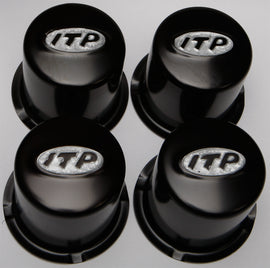 Black ITP Ea/Hub Cap for wheel components, showing the circular hub cap with ITP branding and detailed surface design.