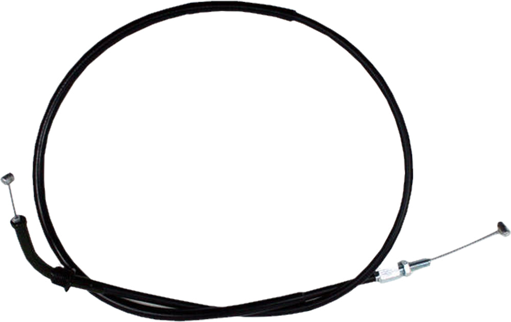 Motion Pro black vinyl throttle cable for motorcycles, showing the flexible cable and black protective outer layer.