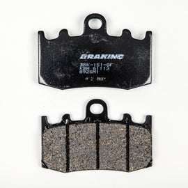 Braking semi-metallic brake pad set 31-892S installed on a vehicle brake rotor, showing the detailed pad surface and mounting hardware.