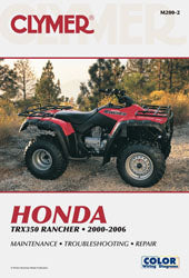 Clymer repair manual for Honda TRX350 Rancher showing detailed cover page and technical illustrations for tools and maintenance.