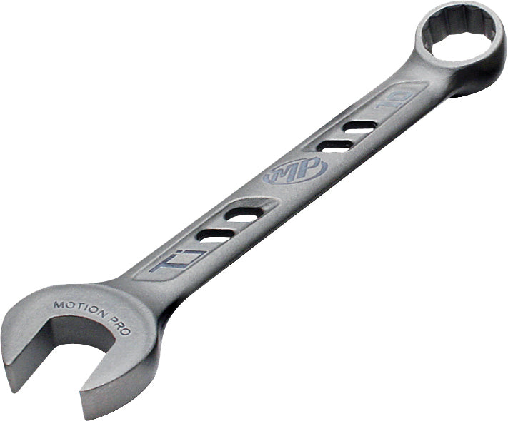 Motion Pro Tiprolight titanium combination wrench in 10mm size, showing the sleek, durable tool with a polished finish.
