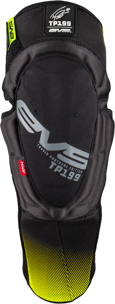 EVS TP199 black and high visibility knee and shin guard, large/X-large protective safety gear with padded design