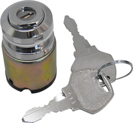 HardDrive flat key ignition switch in chrome finish, designed for vehicle ignition systems, with multiple connection terminals.