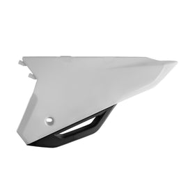 White Polisport Plastics side panels for HON 64-847502 motorcycle, showing the body panels with mounting points and smooth finish.