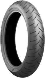 Bridgestone Battlax SC2 motorcycle front tire 120/70R14 55H radial tubeless for sport bikes, showing tread pattern and sidewall design.