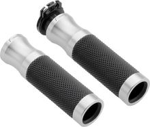 Load image into Gallery viewer, Silver RIZOMA Sport grips for 22mm handlebars, featuring a sleek, textured design suitable for motorcycle or bicycle handlebars.