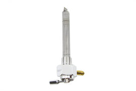 Polished Pingel metric petcock under spigot for gas tanks, showing the durable metal finish and compact design.