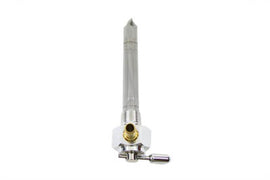 Polished Pingel metric petcock under spigot for gas tanks, showing a shiny metal finish and detailed fittings.