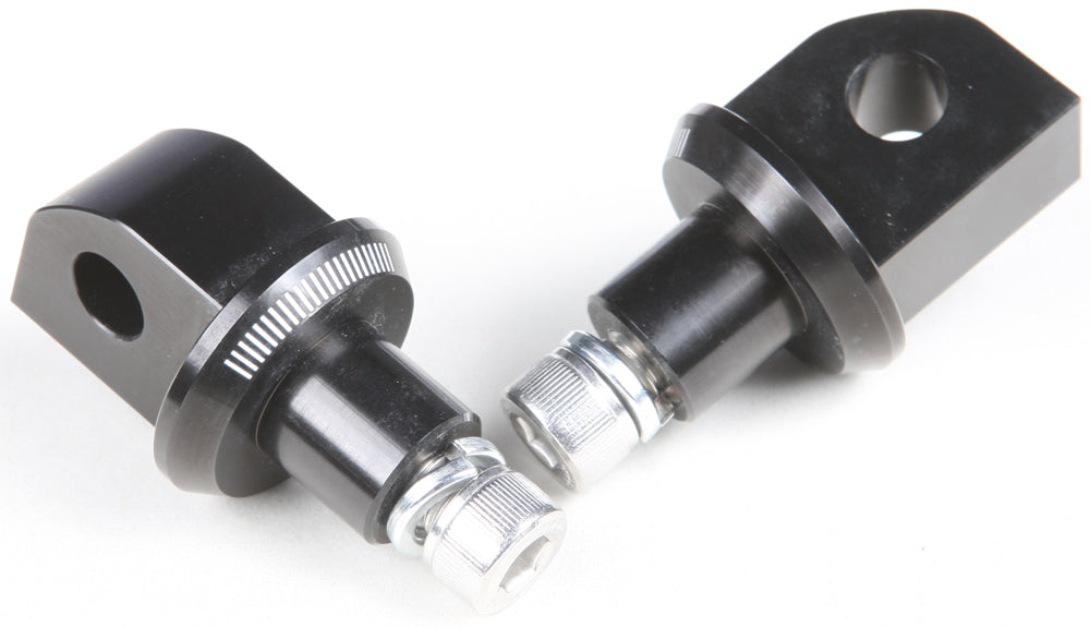 PUIG black footpeg adapter for motorcycle foot controls, showing the sturdy metal construction and mounting features.