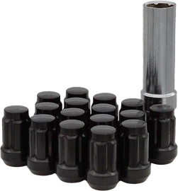 Sedona black lock style lug nuts with key, 12mmx1.50 size, set of 16, designed for vehicle wheel security.