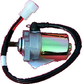 Ricks Motorsport Electric starter motor model 27-61606 for motorcycle or small engine, with visible wiring and metal components.