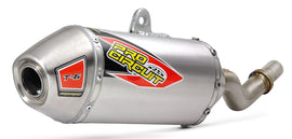 Pro Circuit T-6 stainless slip-on exhaust silencer for Kawasaki motorcycles, showing the sleek metallic design and branding.