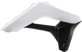 Polisport Plastics white and black radiator scoops for Sherco motorcycles, part number 64-69156, shown on a bike.