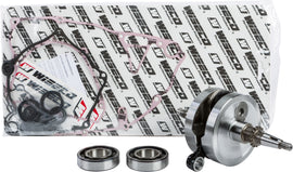 Wiseco Kaw WPC169 engine bottom end kit showing pistons, crankshaft, and connecting rods assembled for Kawasaki engines.