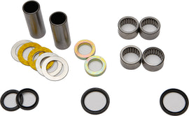 All Balls Swingarm Bearing Kit 22-81158 for motorcycle suspension, showing new bearings and components in the kit.