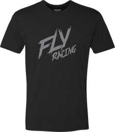 Fly Racing Fly Brawl Tee in black, size large, featuring a casual fit and logo design, displayed on a neutral background.