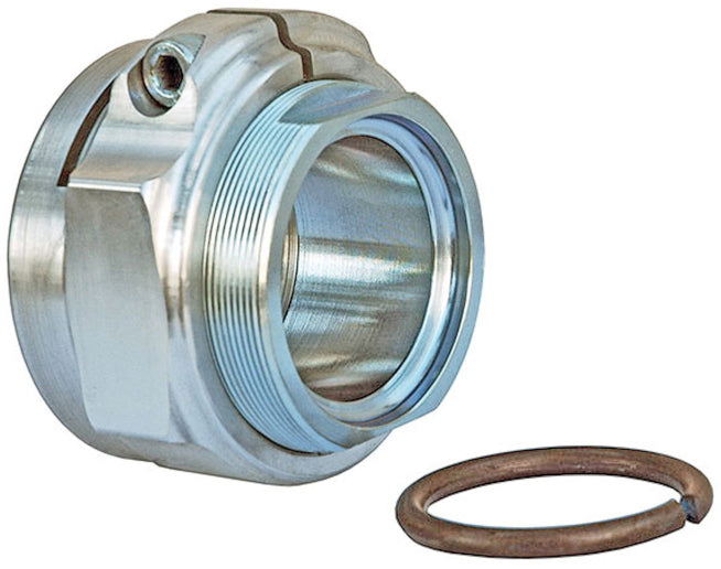 Dura Blue Inc Posi Aluminum Lock Nut Yam 557-0254 for off-road vehicles, shown in close-up with metallic finish and threading details.