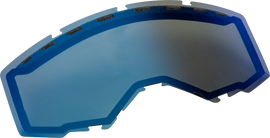 Fly Racing dual lens eyewear with vents, sky blue mirror and polarized smoke lens for adult motocross or outdoor activities.