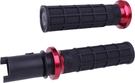ODI Grips Lock-On Hart-Luck Full-Waffle black and red BMX handlebar grips with textured surface for enhanced grip and control.