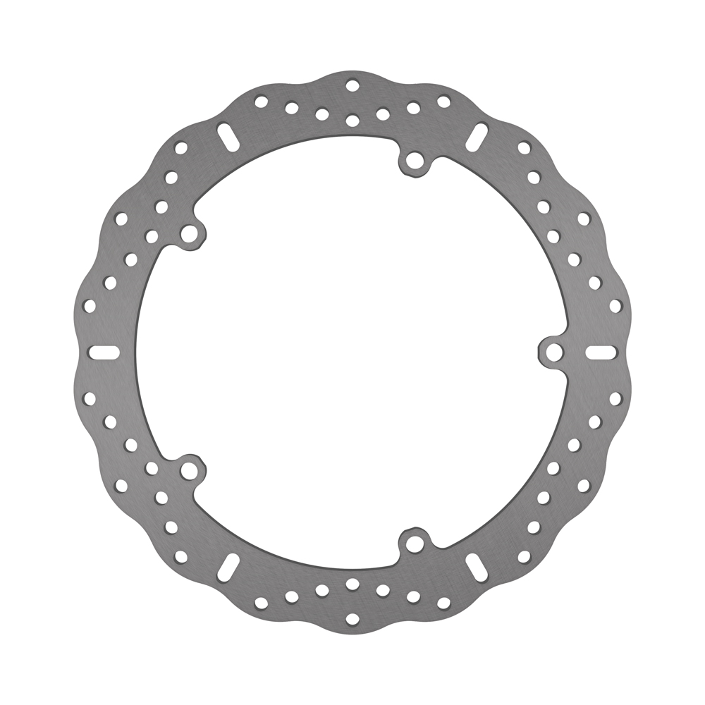 EBC Motorcycle Brakes contour brake rotor 15-1186C with ventilated design, mounted on a motorcycle wheel.