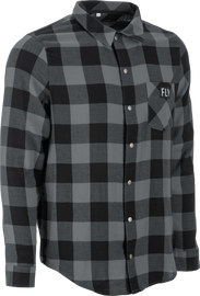 Fly Racing Fly Tek Flannel in black and grey, casual shirt with a button-up design and plaid pattern.