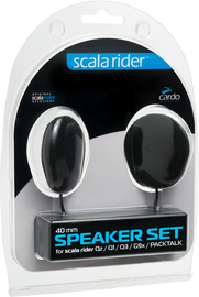 Cardo Systems 40mm speaker kit for communication devices, showing the compact audio speaker with mounting hardware.