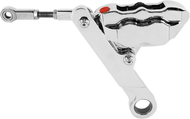 Hawg Halters Inc 4-piston front brake kit in chrome, showing brake calipers and rotor assembly for motorcycle braking system.