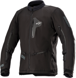 Alpine Star Venture Xt black jacket with zippered front and adjustable cuffs, designed for outdoor and motorcycle use.