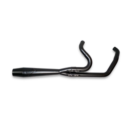 Sawicki Speed Shop Softail mid-length M8 exhaust with black finish, featuring a sleek, cylindrical design and branded logo.