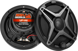 SSV Works A-Spec 6.5-inch 2-way speakers for audio systems, showing black speaker cones with mounting brackets.