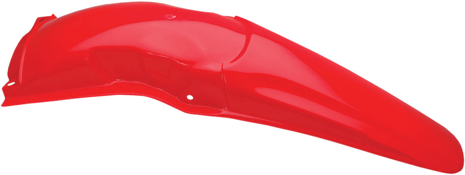 Acerbis red rear fender for motorcycles, showcasing its curved plastic design and mounting points on a neutral background.