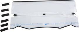 Open Trail folding windshield for off-road vehicles, clear windscreen with foldable design, mounted on an ATV or UTV.