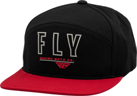 Fly Racing Fly Skyline hat in black and red with adjustable strap, featuring the Fly Racing logo on the front.