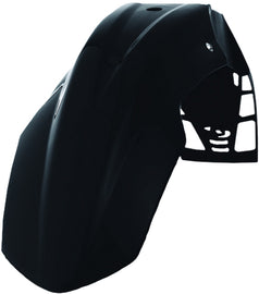 Polisport Plastics Free Flow UFX front fender in black showing its sleek, aerodynamic design for motorcycle protection.