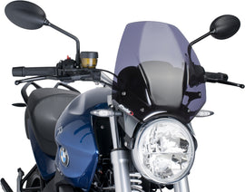 PUIG Naked New Gen Sport dark smoke windscreen, motorcycle windshield with aerodynamic design and tinted finish.