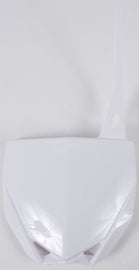 Acerbis white front number plate for motorcycle, featuring the Acerbis logo and mounting holes for easy installation.