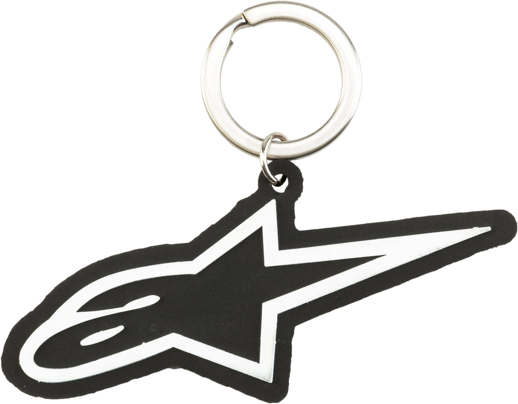 Alpine Star Ageless key fob in black, an accessory with a sleek design, featuring the brand logo and metal keyring attachment.