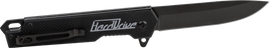 HardDrive Harddrive Knife 2022 in black with a sleek design, shown in a close-up image highlighting its sharp blade and sturdy handle.