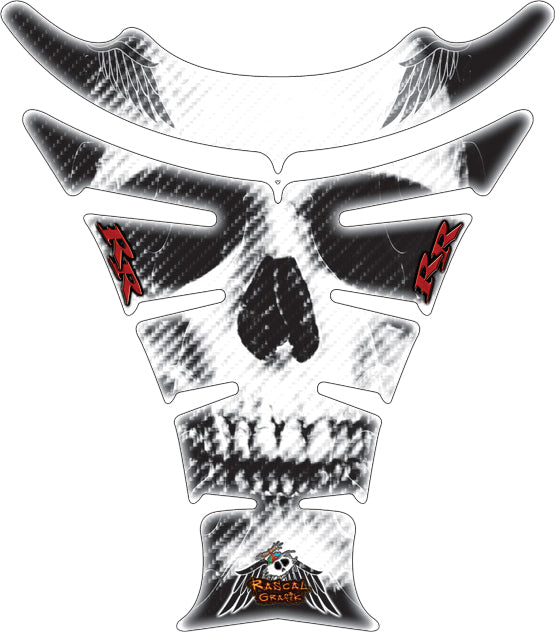RASCAL GRAFIK CBR1000RR tank pad decal with white skull graphics and carbon fiber design for motorcycle protection and style