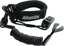 Black Atlantis Pro floating wrist lanyard for accessories, featuring adjustable strap and secure clip for water activities.