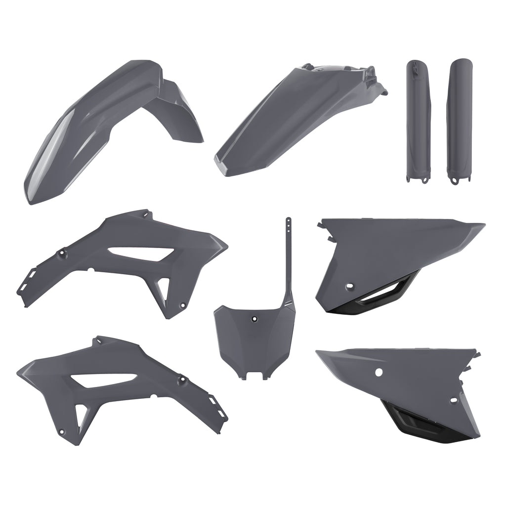Polisport Plastics MX full body kit in Nardo Grey for Honda, featuring durable plastic panels for motocross bikes.