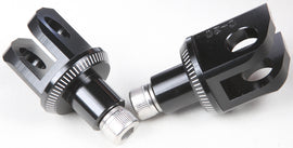 Black PUIG Footpeg Adapter 561-06677BK for motorcycle foot controls, shown attached to bike footpeg.
