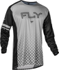 Fly Racing Rayce bicycle jersey in black and grey, featuring lightweight fabric and branding details, designed for cycling comfort.