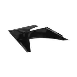 Black Acerbis radiator shroud for KTM bikes, designed as a durable body part with vents and branding details.