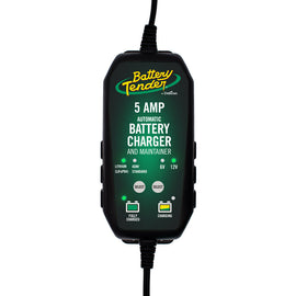 Battery Tender Plus 5 Amp battery charger with LED indicators and durable design, ideal for maintaining vehicle batteries.