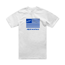 Alpine Star Flag CSF Tee in white and blue, featuring a graphic design on the front, casual T-shirt for sports and everyday wear.