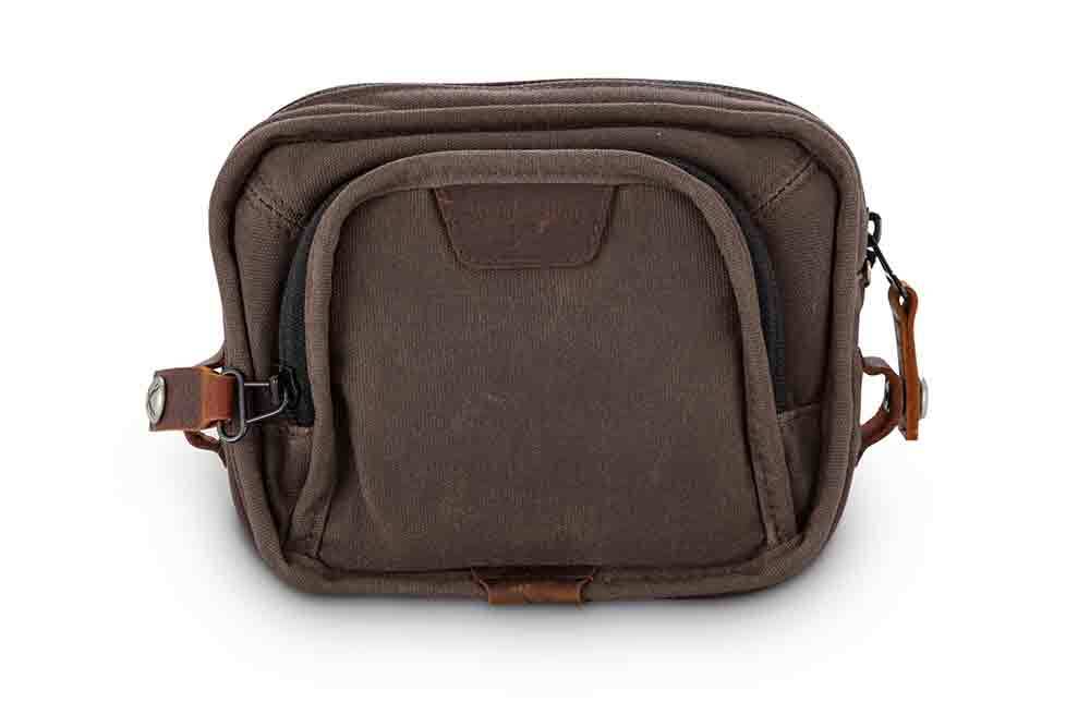 Burly Brand H-Bar Bag in dark oak, a stylish luggage piece with sturdy handles and leather accents for travel.