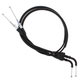 All Balls throttle cable 24-51044 showing the cable with black outer casing and metal fittings for hydraulic control lines.