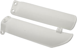 Acerbis white fork guard for motorcycle suspension, with protective design and mounting points visible in the image.
