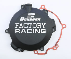 Boyesen Factory Racing Clutch Cover in black for street motorcycles, model 59-7210B, showcasing the durable, sleek design.